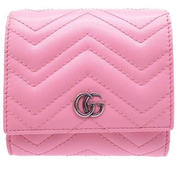 GUCCI Pink Leather GG Marmont Wallet - Picture 1 of 10